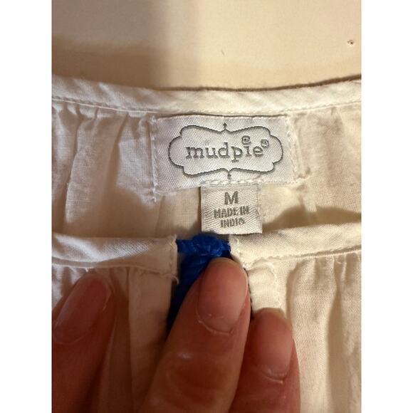 MudPie Embroidered Boho Dress Tassel Tie Peasant Style White Tunic M - Picture 2 of 11